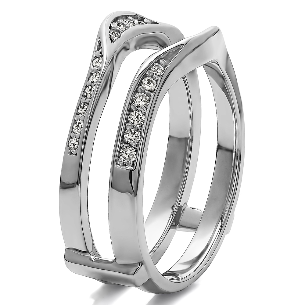 Moissanite Classic Wedding Ring Guard Sterling Silver Ring Enhancer with .14ct Forever Brilliant Moissanite Contour Moissanite Ring