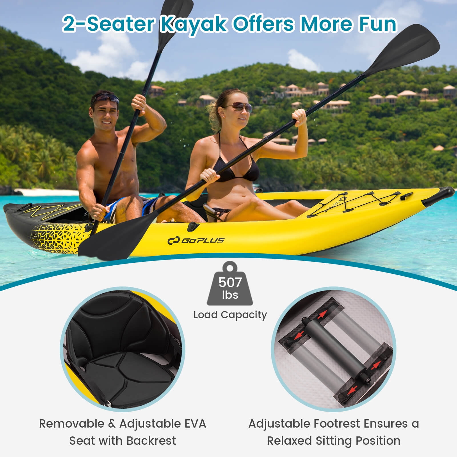 Infans Inflatable Kayak Set Portable 2-person Kayak with Aluminium Oars EVA Padded Seat