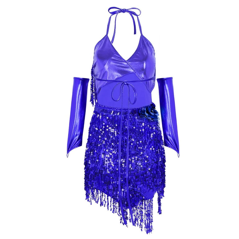 royal blue flapper dress Zapaka Royal Blue V Neck Sleeveless Sequins Glitter 1920s Bodycon Fringe Flapper Dress, Blue / 2XL