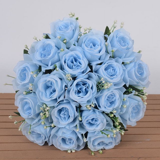 Ramo de rosas de simulación, flores de seda, 18 rosas, para boda, sala de estar, con flores, decoración, flores falsas