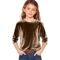 thumbnail image 1 of AWZXDE T-Shirt en Velours pour Filles à Manches 3/4, Doux, Col Rond, Hauts Décontractés pour Filles, T-Shirt de Base Confortable 3-14 Ans, 1 of 4