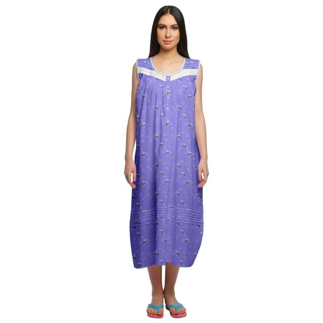 Moomaya Chemise de Nuit à Manches pour Femmes Imprimée en Coton