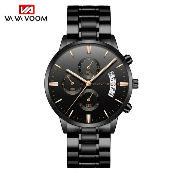 Stainless Steel Band Men's Watch Business Casual Calendar Quartz Watch Waterproof Black Stainless Steel Watch Men's Fashion Wristwatch