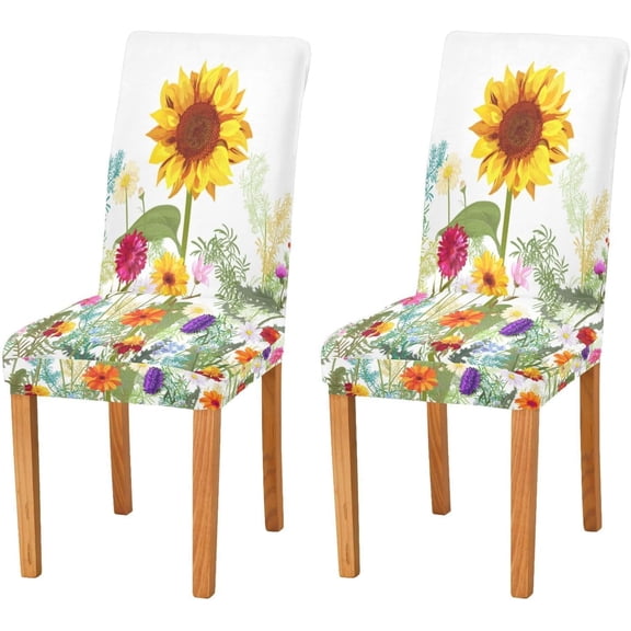 Sunflower Dining Room Chair Covers Set of 4, Stretch Chair Slipcovers Removable Washable Chair Protector Cover for Kitchen, Dining Room, Holiday Party, Home Decor