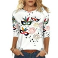 thumbnail image 2 of Women's Mardi Gras Shirts Carnival Casual Print 3/4 Sleeve Crew Neck Pullover T-Shirt Multicolor S, 2 of 8