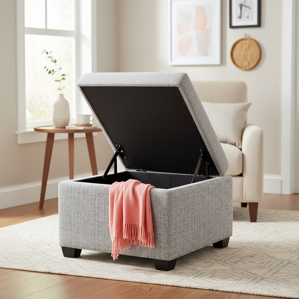 Sanford Living Jackson Square Storage Ottoman, Matisse, Silver