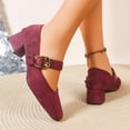 thumbnail image 2 of Womens Square Toe Mary Jane Block Heels, Low Chunky Heel Dress Pumps, Comfortable Shoes with Gold Buckle, Wine Red,Size 8.5, 2 of 9