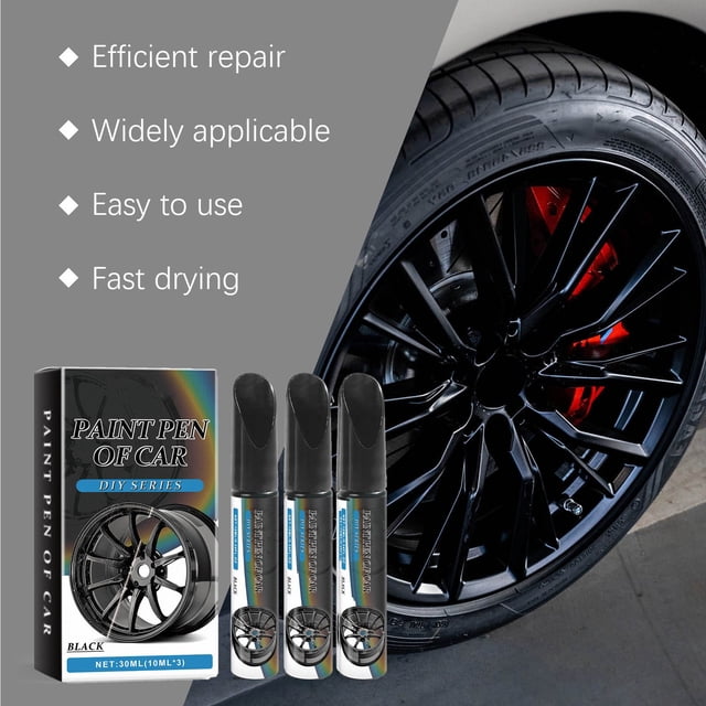 Linnome Car Wheel Rim Touch Up Paint Pen 3 Pack Black, Scratch Repair Kit for Automotive Wheel Rims DIY Fix