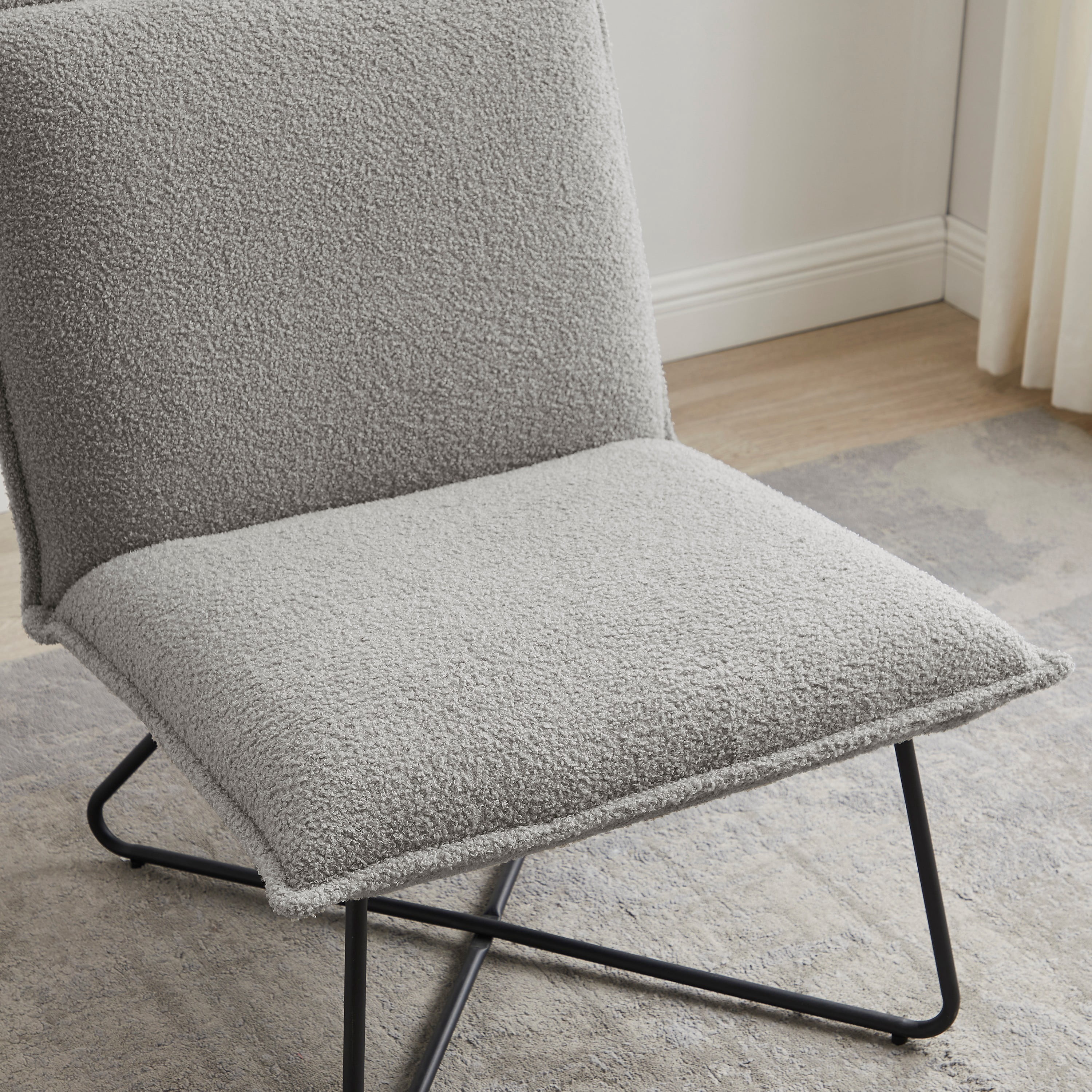 Linon Kinard Pillow Accent Chair with Black Metal Legs, Gray Sherpa