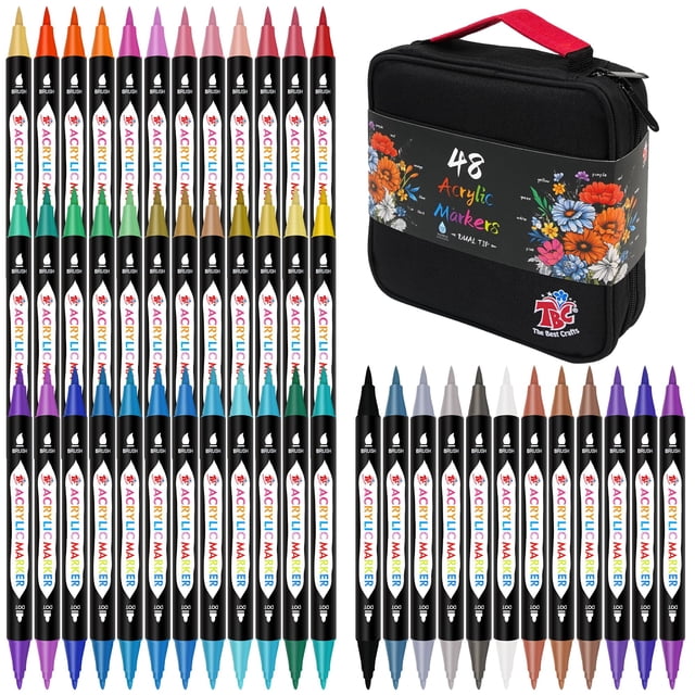 Marcadores de pintura acrílica TBC The Best Crafts, 48 colores, doble punta