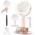thumbnail image 1 of MOMOKUBA Makeup Mirror with Lights, Double Sided Magnifying Mirror with Light 20X, Height Adjustable Light Up Mirror, Rechargeable 3 Color Lights, 360° Rotation Detachable Comes with Tweezer (Pink), 1 of 8