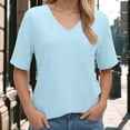 thumbnail image 2 of vigerkar Summer Tops for Women 2025 Women Casual Fashion Solid Color V Neck Short Sleeved T Shirt Basic Light Blue, XXL, 2 of 7