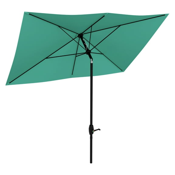 6.5' x 10' Patio Umbrella - Outdoor Rectangular Teal Umbrella with Crank & Tilt - UV 50  Protection - Garden Table Sunshade