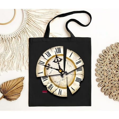 vintage Nancy Drewfractured Clock Gift Black Tote Bag-TH16037