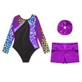 thumbnail image 3 of Alvivi Kids Girls Gymnastics Ice Skating Dance Unitard Leotard Bodysuit with Shorts Hair Band Set Purple 8, 3 of 7