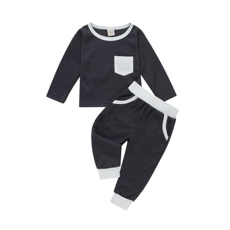 

Sunisery 2Pcs Kids Baby Boys Girls Tracksuits Waffle Stitching Long Sleeves Sweatshirt Elastic Waist Pants Black 6-9 Months