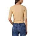 thumbnail image 3 of Camiseta básica casual de mujer con cuello en V, de manga corta, elástica y ligera, talla M, color albaricoque, 3 of 6