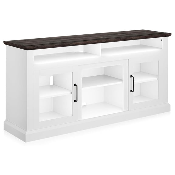 Modern 60 Inch Traditional TV Stand & Media Entertainment Center Console Table for TVs up to 65 Inches with Open Storage Shelves & Cabinets - Cayman (White)