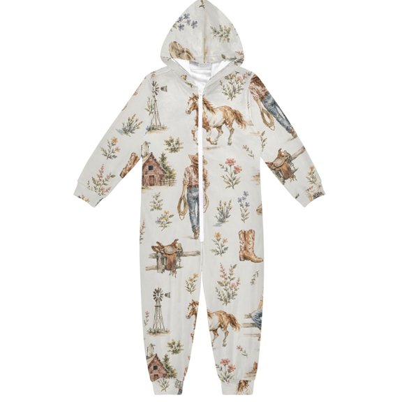 Farm Boys & Girls Hooded One-Piece Pajamas Warm Crystal velvet Hooded Long Sleeve Loungewear Jumpsuit Unisex