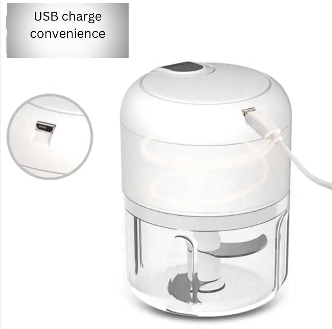 Electric Garlic Chopper & Vegetable Mini Food Processor - Wireless Blender for Ginger, Chili, Onion - Compact & Efficient Kitchen Gadget-veggie chopper 250ML in (Blue)