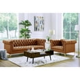 thumbnail image 4 of Oxford PU Leather Button Tufted with Gold Nailhead Trim Gold Metal Y-leg Sofa, Camel Brown, 4 of 5