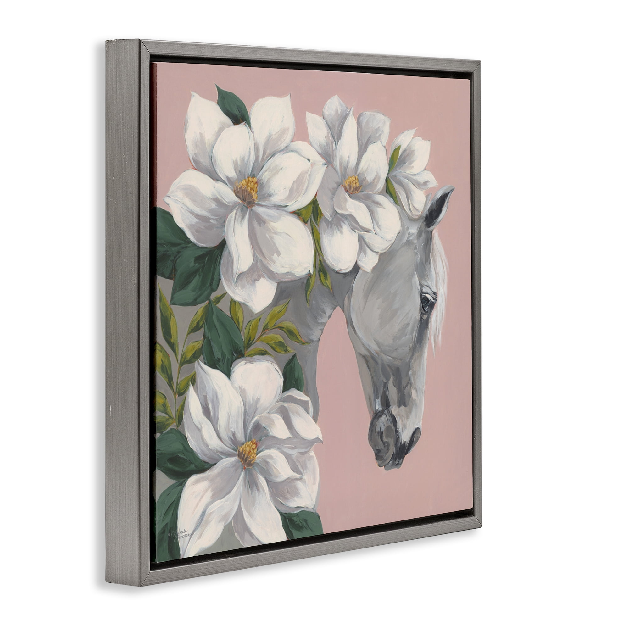Stupell Industries Sweet Maggie Floral Horse Gray Framed Floater Canvas Wall Art, design by Michele Norman