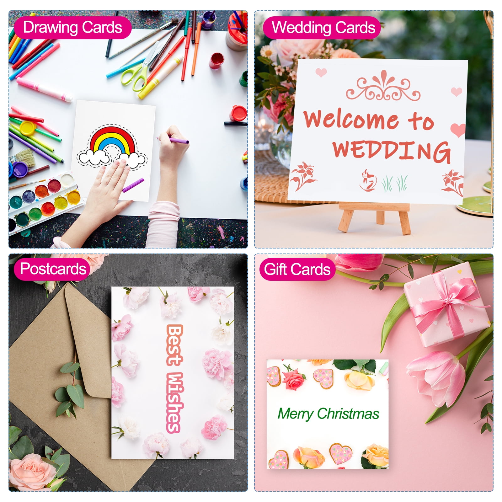Uxcell 50 Sets Watercolor Cards Rounded Corners with Envelopes 5x7 Inch Foldable Size
