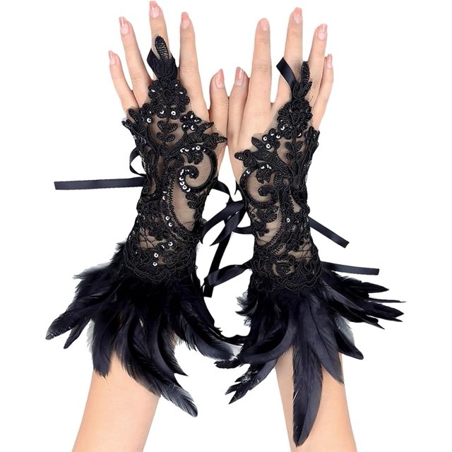 Guantes de Encaje de Plumas, Guantes de Encaje Vintage, Guantes de Encaje, Adecuados Para Fiestas Nocturnas, Carnaval, Halloween, Graduaciones, Cosplay, Fiesta