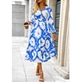 thumbnail image 3 of Vestido PRETTYGARDEN Floral Midi con Escote en V y Manga Larga Azul Blanco Talla L, 3 of 9