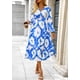 thumbnail image 3 of Vestido PRETTYGARDEN Floral Midi con Escote en V y Manga Larga Azul Blanco Talla L, 3 of 9