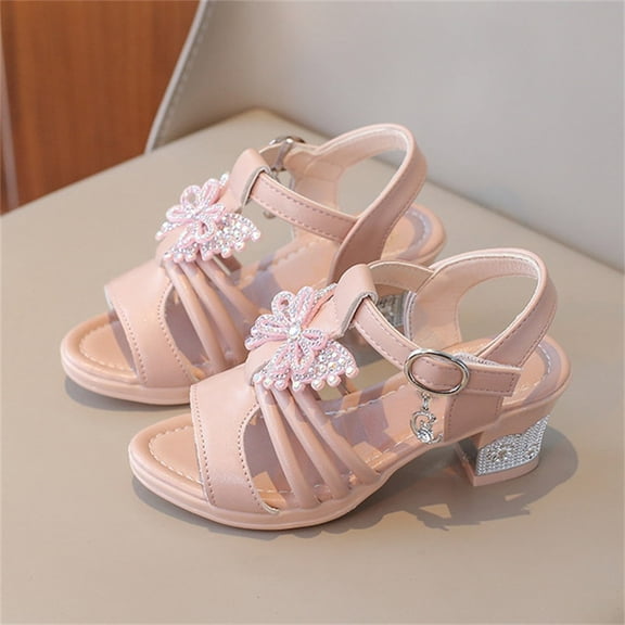 ITSAME Girls Sandals, Adjustable Strap Low Block Heel Open Toe Kids Fashion Party Princess Shoes Pink 13.5M(Little Kids)