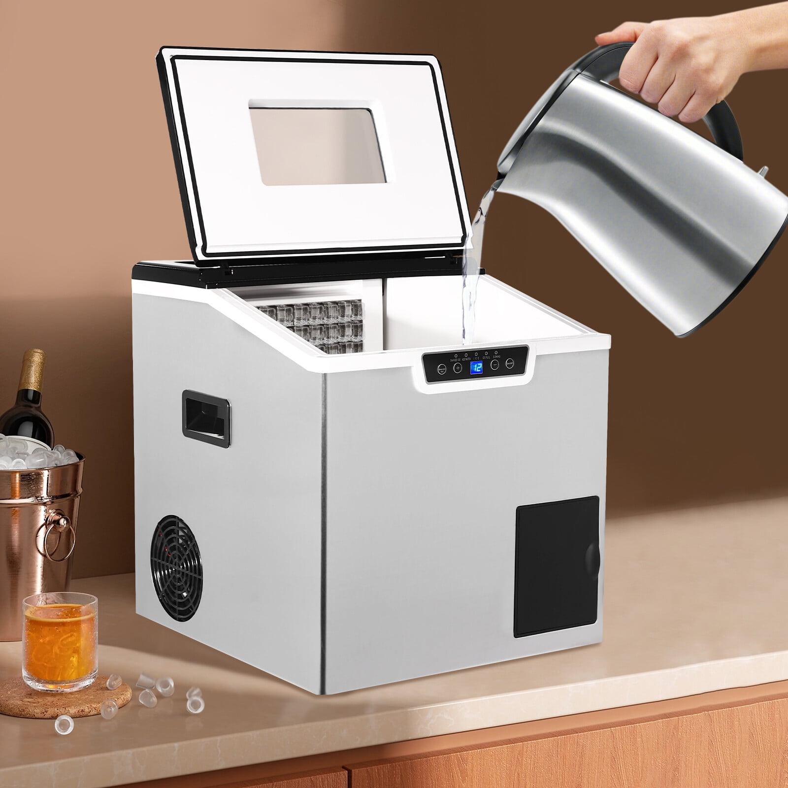 Ice Maker, Crushed Ice and Ice Cube Maker, ZBS-20 Countertop Ice Machine, Makes Cubed and Crushed Ice, Large Capacity with LCD Display, One-Touch Operation, for Home, Kitchen, Office, Party
