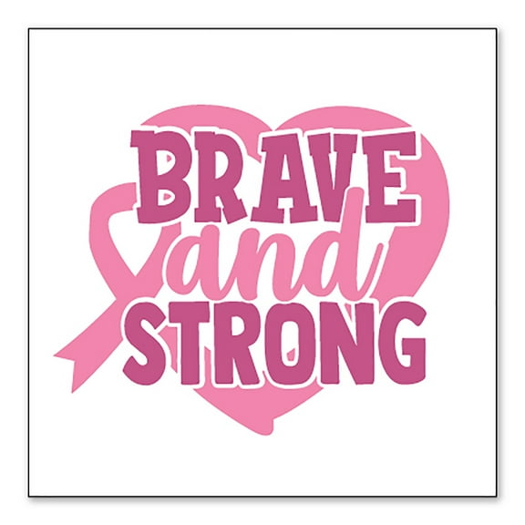 DistinctInk Custom Bumper Sticker - 6" x 6" Decorative Decal - White Background - Pink Ribbon Cancer - Brave & Strong