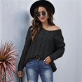 thumbnail image 4 of Women Striped Knitted Sweater with Hooded V-Neck Long Sleeve Casual Pullover Lady Loose Fit Warm Jumper Top Black S, 4 of 9