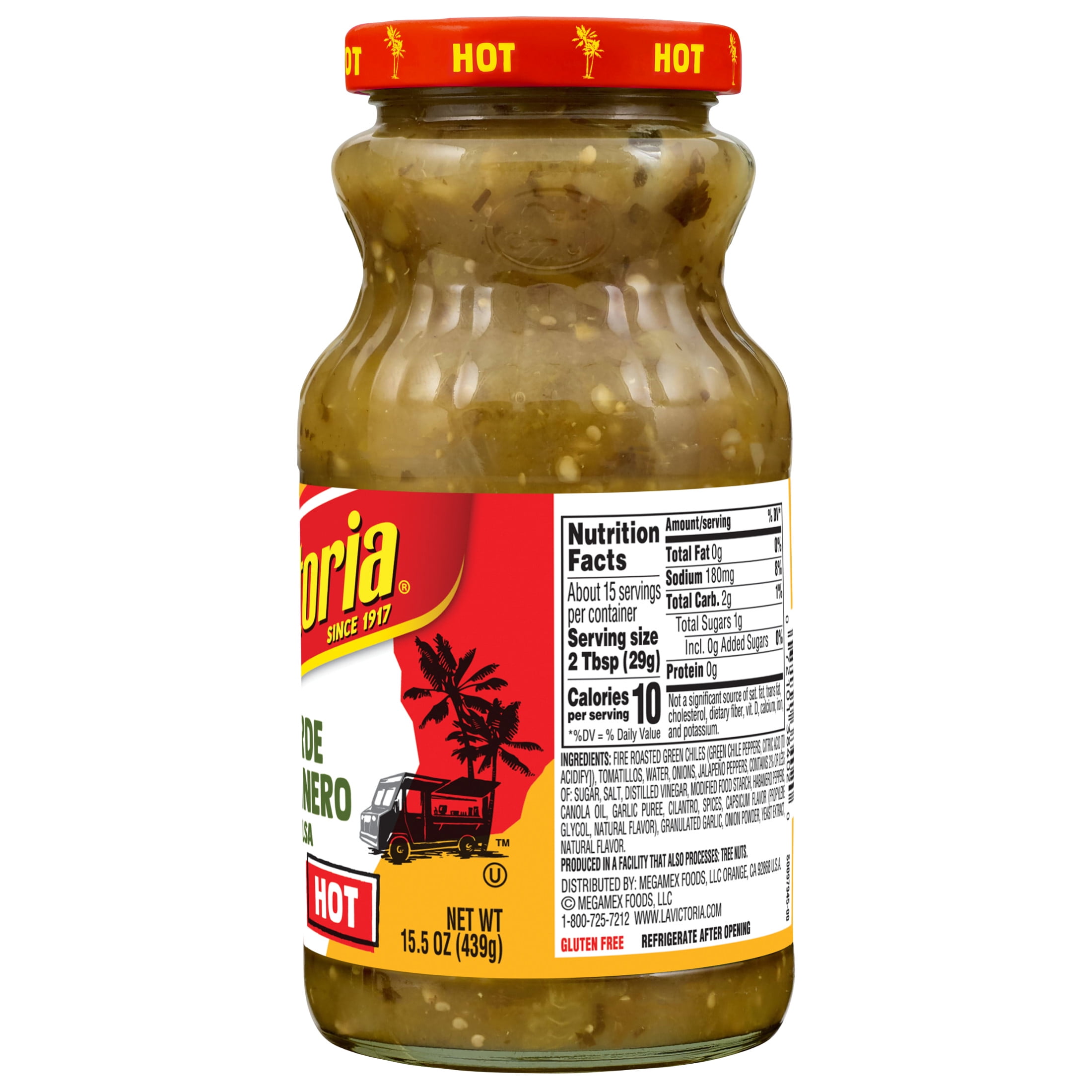 (12 pack) LA VICTORIA Verde Habanero Salsa Hot, Tortilla Chip Dip, Shelf Stable, 15.5 oz Glass Bottle