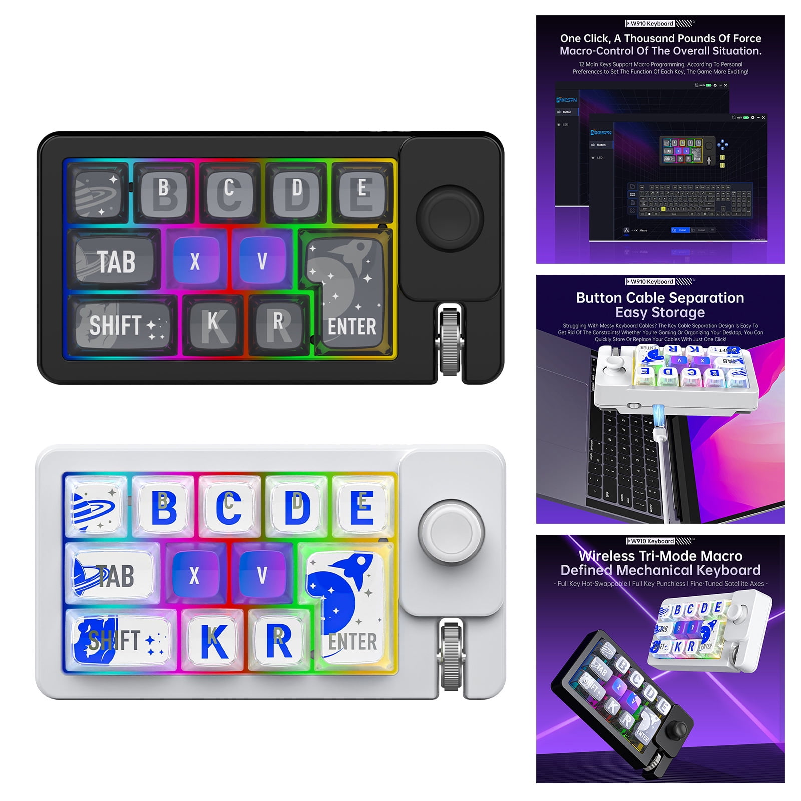 Programmable Wireless Gaming Keyboard Three Mode Connection 2.4Ghz Corded Color Lighting Detachable Keycaps