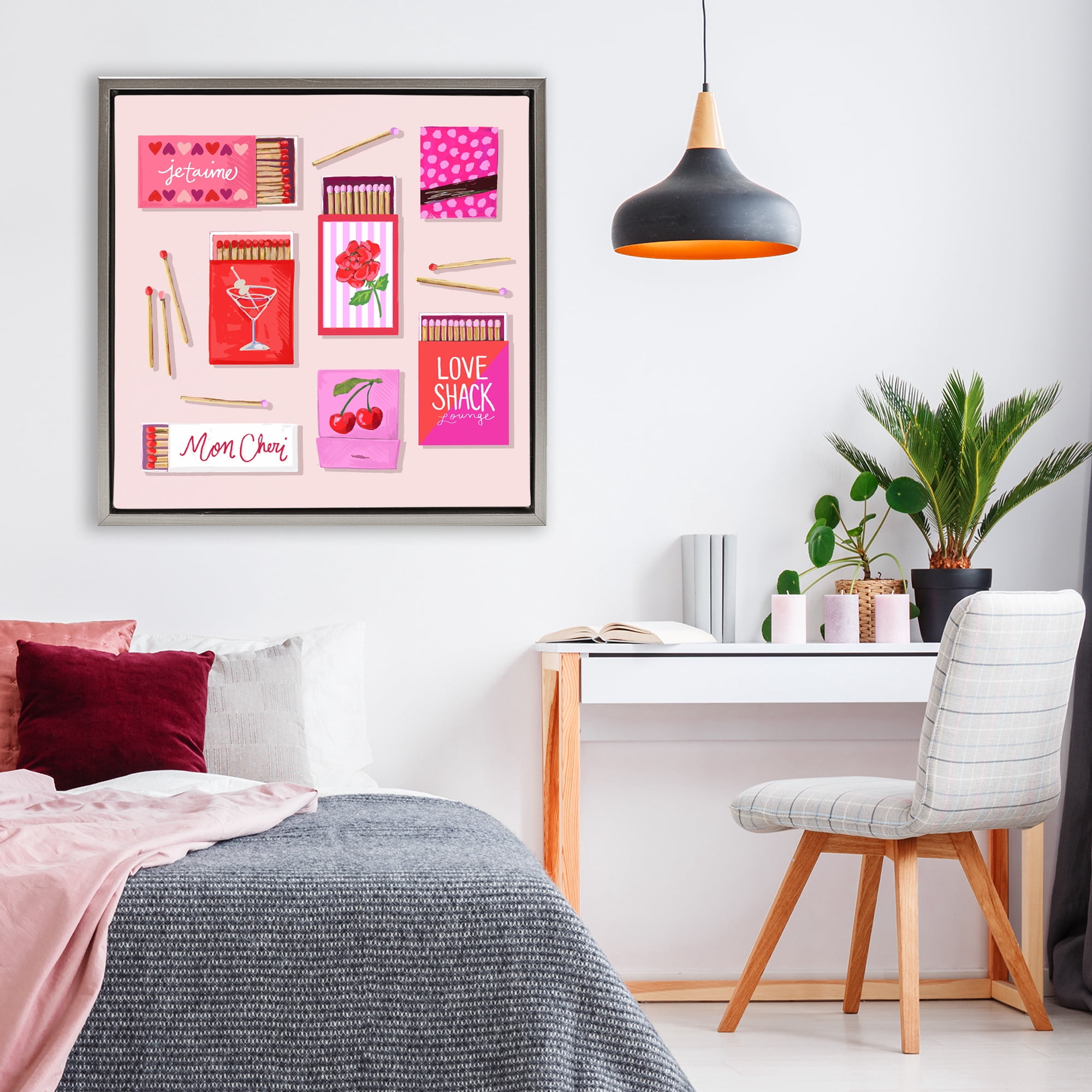 Stupell Industries Je T'aime Romantic Matchbox Set Gray Framed Floater Canvas Wall Art, design by Rachael Reese
