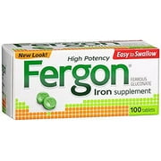 5 Pack - Fergon High Potency Iron Supplement Tablets - 100 Count