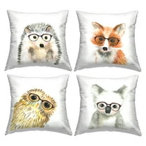 Stupell Industries Adorable Forest Animals Hipster Glasses Owl Fox Rustic Multi-Color, 18 x 7 x 18, Decorative Pillows, (Set of 4)