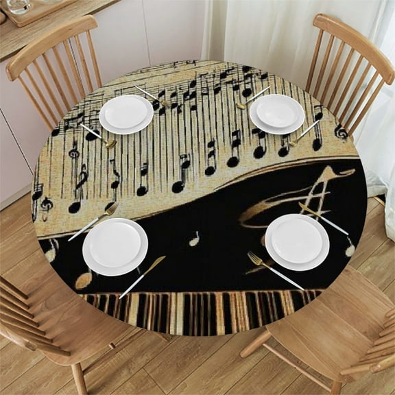 Autua Piano Musical Notes Harlem Renaissance Round Tablecloth 100% Polyester 31"-35