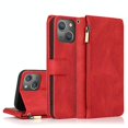 thumbnail image 1 of Funda de cuero con tapa horizontal y cremallera para iPhone 13 Pro Max, con textura de caballo loco, ranuras para tarjetas, billetera y cordón., 1 of 5
