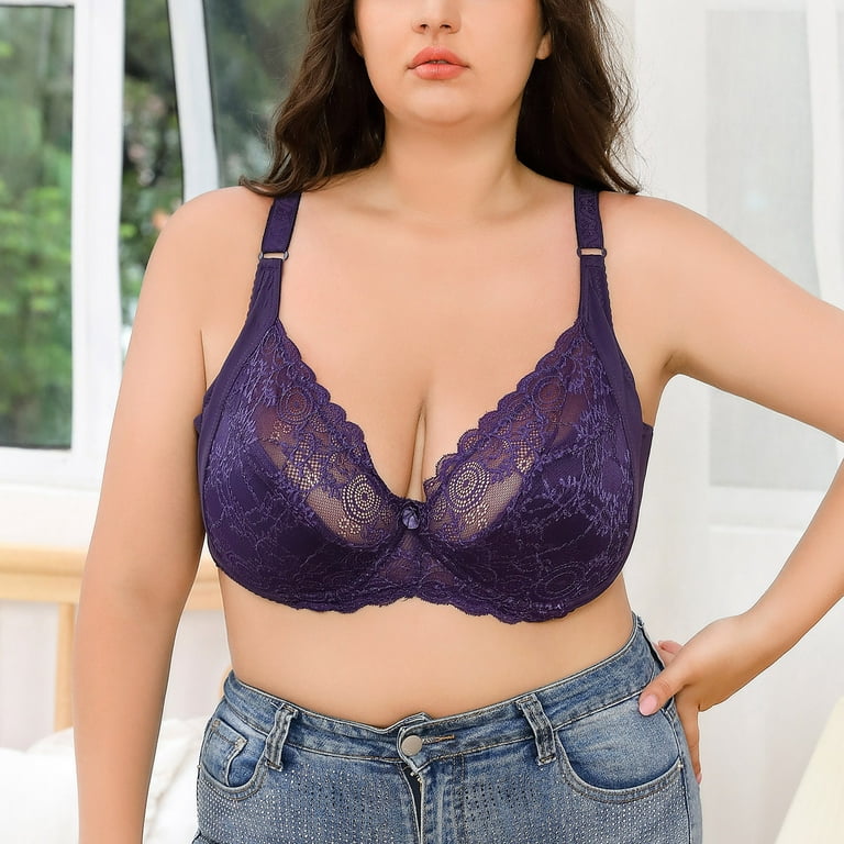 Women's Oversized Solid Bra Underwire Big Chest Thin Cup Plus Size Bras  Breathable Translucent Push Up Bralettes 