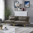 thumbnail image 2 of 71" Convertible Sofa Couch with Adjustable Backrest, Teddy Fabric Futon Loveseat Sofa Bed with a Pillow, Folding Recliner Futon Sofa with Gold Metal Legs for Living Room, Taupe, 2 of 7