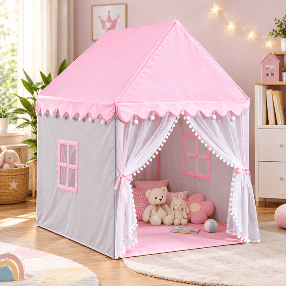 Kids Princess Play Tent, Pink Kids Playhouse for Girls, Indoor Play Tent, Children's Playhouse, 43.3 x 43.3 x 51.2 Inches