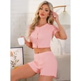 thumbnail image 2 of DARING DIVA Y2K Crop Tops with Shorts Knit Button-Down Pajama Sets XS Pink, 2 of 7