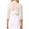 thumbnail image 3 of INSPIRE CHIC Elegant Lace Bolero Shrug for Women 3/4 Sleeve Sheer Floral Lace Cardigan Top XL Apricot, 3 of 6