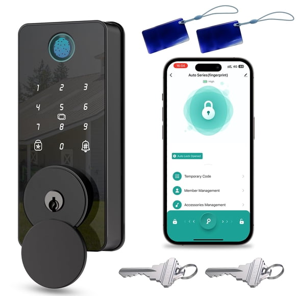 Cerradura de puerta de entrada sin llave - Cerraduras de puerta inteligentes con huella digital y teclado digital - Cerradura de cerrojo para puerta delantera - Fácil de instalar, control de aplicació