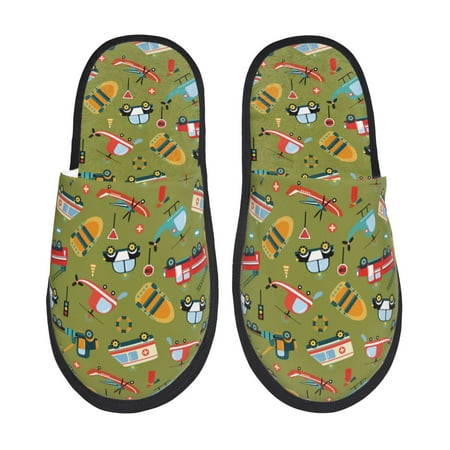 Balery Transportation Prints Slient Indoor Furry Fleece Comfort House Shoes Soft Non-Slip Home Shoes Cotton slippers House Slippers-- Medium