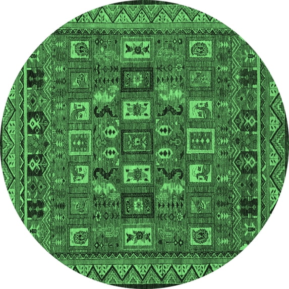 Ahgly Company Indoor Round Abstract Emerald Green Modern Area Rugs, 4' Round