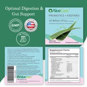 AloeCure Probiotics + Enzyme Capsules for Women's Digestive Health with 10 Billion CFU - Daily Aloe Supplement, Full Spectrum Probiotic + Prebiotic Supplement, Gut Support, Super Enzymes, 30 Caps
